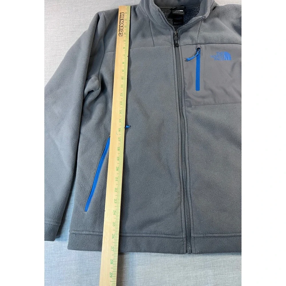 The North Face Mens Large Grey Full Zip Sherpa Lined Fleece Jacket Blue Trim
